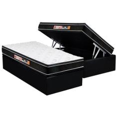 Cama Box Baú Solteiro: Colchão Espuma Castor D33 Black e White Air Eur