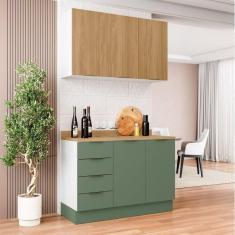 Cozinha Modulada 2 Peças com Tampo 1 Aéreo 3 Portas e 1 Balcão Pia Ipanema Cabecasa Madeiramadeira Verde/Amadeirado