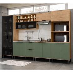 Cozinha Completa 11 Portas 3 Gavetas 100% Mdf Mx Móveis Toscana - Freijó/jade