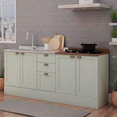 Cozinha Compacta 2 Peças com Tampo para Cooktop 100% Mdf com Rodapé Verde Mint/Tampo Ébano