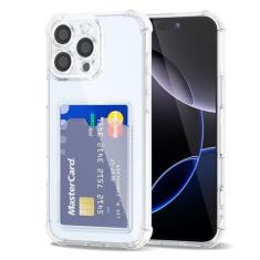 Svanove Capa carteira para iPhone 16 Pro Max com suporte para cartão, linda capa feminina transparente para cartão de crédito, capa de câmera rígida de borracha de silicone fina para mulheres e homens