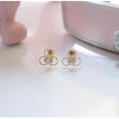 Brinco de Ouro 18K - 3 argolas com solitário de Zircônia 3mm infantil 