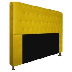 Cabeceira Estofada Brenda 160 cm Queen Size Com Botonê Suede Amarelo -
