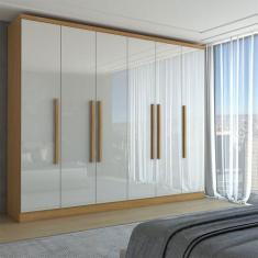 Guarda-Roupa Casal Velar 6 Portas 4 Gavetas Cinamomo/Off White - Panor