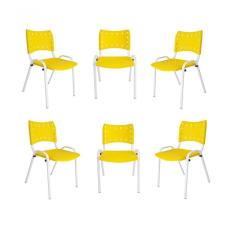 Kit 6 Cadeiras Iso Para Escola Escritório Comércio Amarela Base Branca