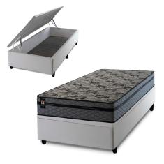 Conjunto Box Baú Branco Montreal Cinza 88x188x71 c/ Molas Ensacadas