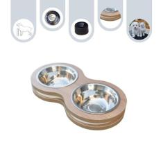 Comedouro Elevado Duplo Pet MDF Cães E Gatos - Inox - Maderacco