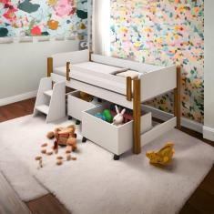 Cama Paty Branco/mel C/ Colchão, 02 Nichos E Escadinha