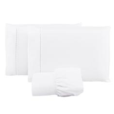 Jogo Lençol 400 Fios Ponto Palito Cama Solteiro 2pçs Poliéster - Branco