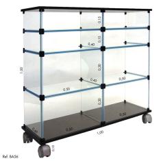 Balcão de Atendimento Modulado em Vidro com Rodízios  e MDF - 1,00 x 1,00 X 0,40