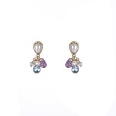 Brinco Armazem Pingentes Com Cristais Coloridos Dourado