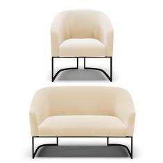 Sofá Namoradeira e Poltrona Base Industrial Preto Stella Suede D03 - D'Rossi