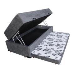 Cama Box Baú Solteiro Conjugado de Mola com Cama Auxiliar Bicama 3 em 