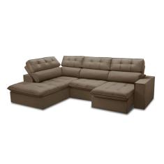 Sofá 5 Lugares Retrátil e Reclinável Arezzo com Chaise Esquerdo Veludo Castor