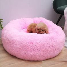 Cama calmante para cães e gatos, cama anti-ansiedade donut aquecimento aconchegante macio cama redonda para cães e gatos, cama macia fofa de pelúcia sintética para cães e gatos grandes, pequenos e médios diâmetro 35 polegadas