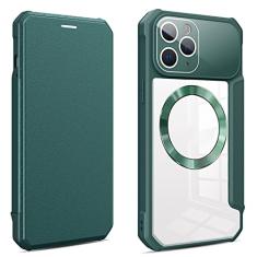 Estojo de carregamento sem fio para iPhone 14 13 12 11 Pro Max XS X XR Plus capa magnética flip couro shell slot para cartão, verde escuro, para iPhone 11