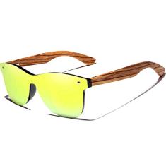 Óculos de Sol Kingseven Retro Hastes de Madeira Lente Plana Estilo Square Nova Moda com Proteção Uv400 Polarizados Z-5504 (C1)