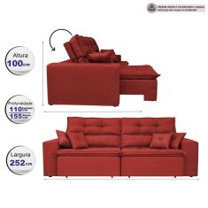 Sofá Cairo. 2,52m Retrátil, Reclinável Tecido Suede Café