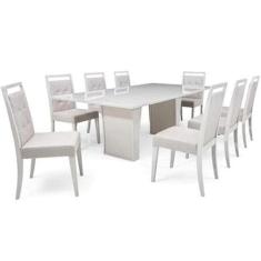 Conjunto Mesa de Jantar com 8 Cadeiras Herval Denver, Off White Gelo