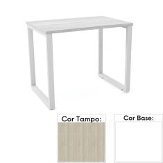 Mesa de Escritório Pé Tubular PE25 em MDP 90 x 45 cm Cor Nogueira CasaBlanca e Base Branca