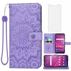 Asuwish Capa de telefone para Alcatel Lumos (DALN5023) / Axel (5004R) carteira com protetor de tela de vidro temperado e couro de girassol capa flip fina suporte suporte acessórios celular eixo