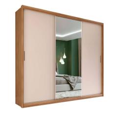 guarda-roupa casal com espelho dalila flex 3 pt 4 gv amêndola e off white