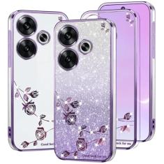 Kainevy Capa de telefone para Xiaomi Poco F6 5G transparente glitter floral bonito bonito para mulheres meninas capa brilhante Xiaomi Poco F6 capa protetora de silicone à prova de choque fino design