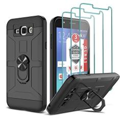 Capa para Gaalxy J7 2015/Neo/J7 Core/J7 Duos/Nxt, J7 2015 Capa com [protetor de tela de vidro temperado 3X], suporte de anel integrado e suporte magnético para carro à prova de choque e capa protetora