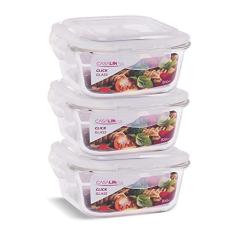 Kit 3 Potes Vidro Hermético Trava Quadrado 800ml Marmita