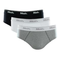 Cueca Slip Mash Kit C/3 Ref. 010.04, GG, Cinza, Claro, Preto, Branco