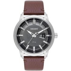 Relógio ORIENT masculino prata preto couro MBSC1039 G1NX