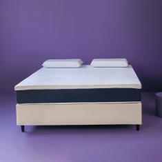 Cama Box Queen com Colchão Mola Ensacada Guldi Macio e 2 Travesseiros Guldi Nasa Viscoelástico Natural, Azul e Branco