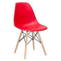 Loft7, Cadeira Charles Eames Eiffel Dsw Com Pés De Madeira Clara Versátil Assento Em Polipropileno Sala De Jantar Cozinha Escritório Bar E , Vermelho