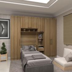 Quarto de Solteiro com Guarda Roupas e Mesa de Cabeceira Paris Luciane Móveis