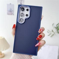 Capa de telefone transparente de metal acrílico fosco à prova de choque para Samsung Galaxy S23 Plus S24 Ultra capa de proteção de câmera, azul marinho, para Samsung S24Plus