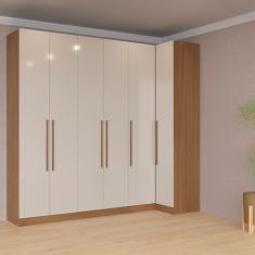 Guarda-roupa Modulado Casal Canto Reto Bartira Lugano 6 Portas 3 Gavetas 10 Prateleiras com 3 Peças - Avelã/Capuccino