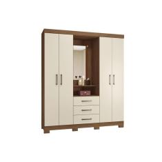 Guarda Roupa Solteiro 4 Portas e 3 Gavetas Caiobá 4.3 jatoba/Areia - Santos Andirá