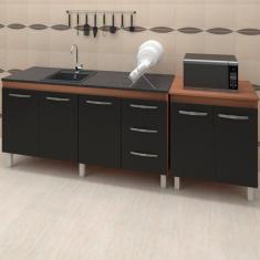 Balcao Pia 150cm E Multiuso 2 Portas 70cm Savana Preto Mobbs Savana Preto