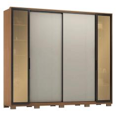 Guarda Roupa Casal Laredo Amêndola Touch Nude Prime Flex com Portas de Vidro Reflecta e Pés - Demartez