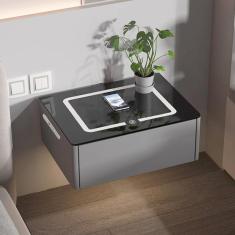 Mesa de cabeceira montada na parede para quarto, mesa de cabeceira com estação de carregamento, 1 gaveta, mesa lateral moderna branca LED, mesa de cabeceira adorneve, mesa de cabeceira fina