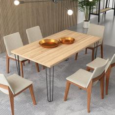 Mesa para Sala de Jantar Estilo Industrial Hairpin Preto/Amadeirado