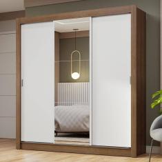 Guarda-roupa Casal 3 Portas Correr Espelho Rustic/branco