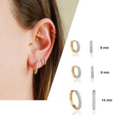 Kit 3 Pares de Brinco Trio de Argola Em Ouro 18k Com Zircônias - AGAPR