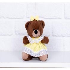 PELUCIA URSO TEDDE 12cm - VESTIDO BABY POÁ AMARELO - CKD CONFECCOES, P