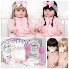 Bonecas Gêmeas Tipo Reborn 52cm Princesas + Vários Itens - Cegonha Reb