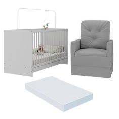 Berço 3 em 1 com Colchão e Poltrona Amamentação Multimóveis MP4150, Br