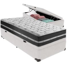 Cama Box Baú Branco E Colchão Classic Preto Molas Ensacadas Solteiro A