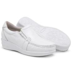 Mocassim Feminino Ortopédico Couro Sapato Tenis Com Ziper Social Casual Enfermagem Confortavel Leve-Feminino