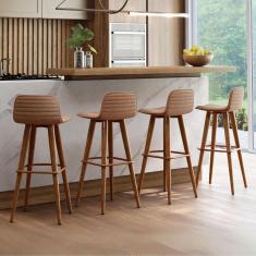 Banqueta Linea Para Area Gourmet Com Encosto Estofado em Linho Terracota 4 Unidades