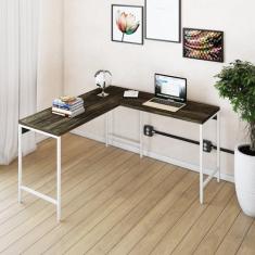Mesa de Escritório em L Estilo Industrial 135x140cm Active Carvalho Dark/Est.Branca